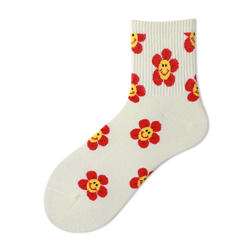 Japanese Socks Spring And Summer Sunflowers Sweet Smile Sweet Flowers Fashion Mixed Colors In Tube Socks